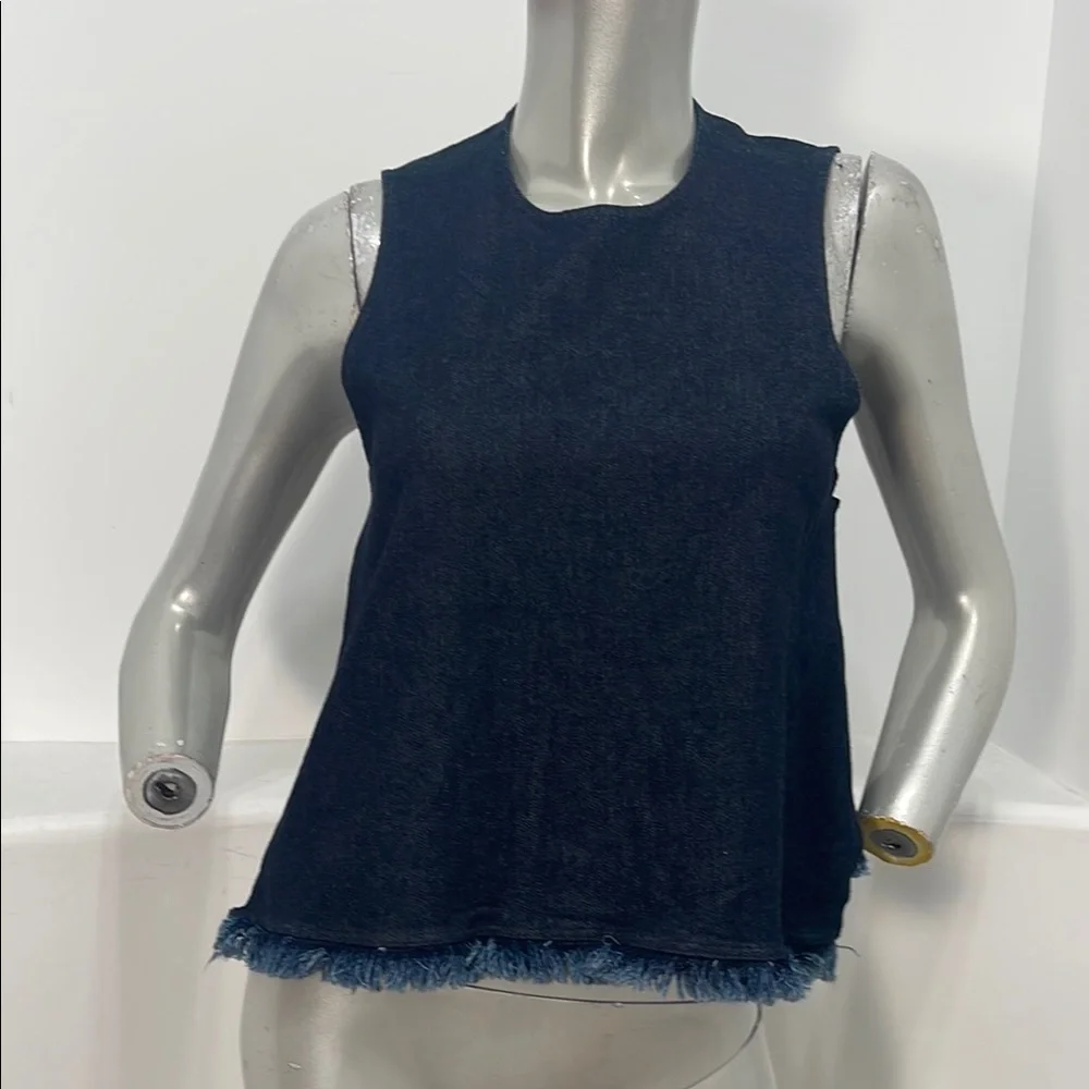 A.L.C. Sample Blue Denim Crop Tank Top Sleeveless Fringe Hem